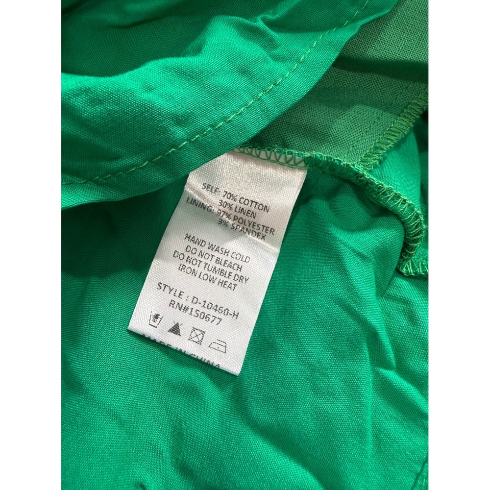 Strut & Bolt Green Cotton Linen Mini Dress Small Corded Bodice Cutout D-10460-H - Picture 10 of 10
